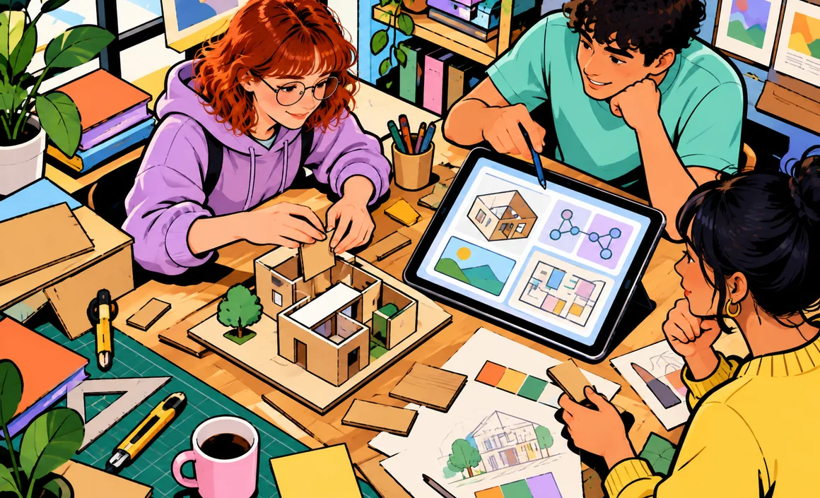 Illustration: Chloe and her friends build a model with the help of diagrams created by AI