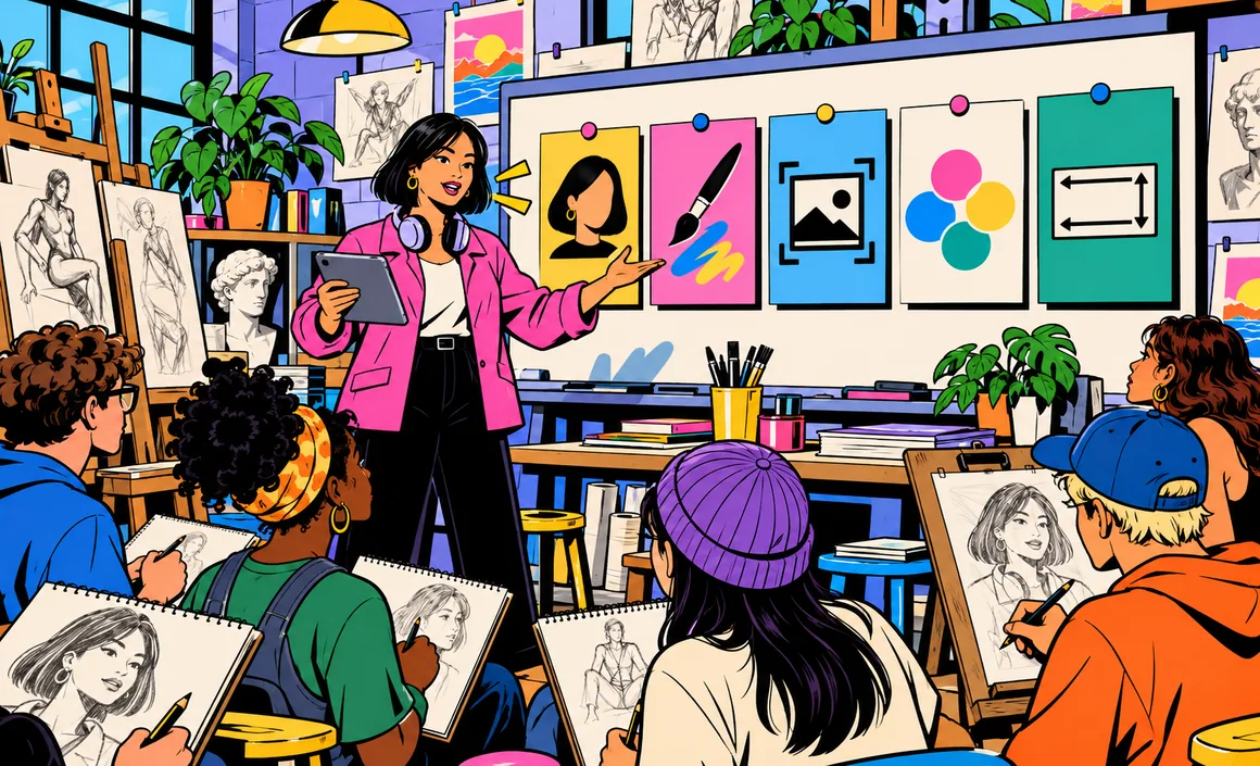 Illustration: Aiko showing students the ingredients of a good image description