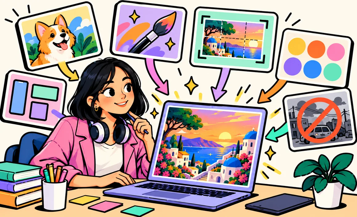 Illustration: subject, style, composition, colors and format combined in an image prompt