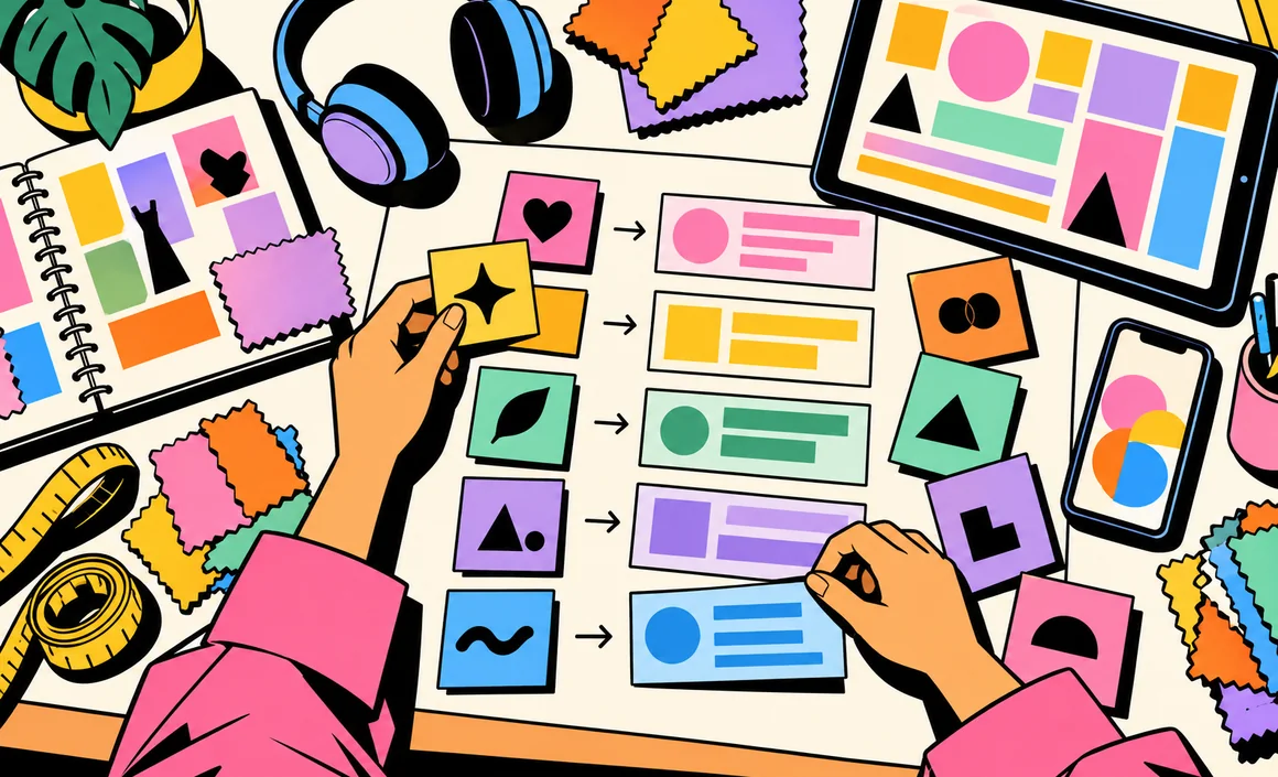Illustration: hands matching preference cards with sample answers